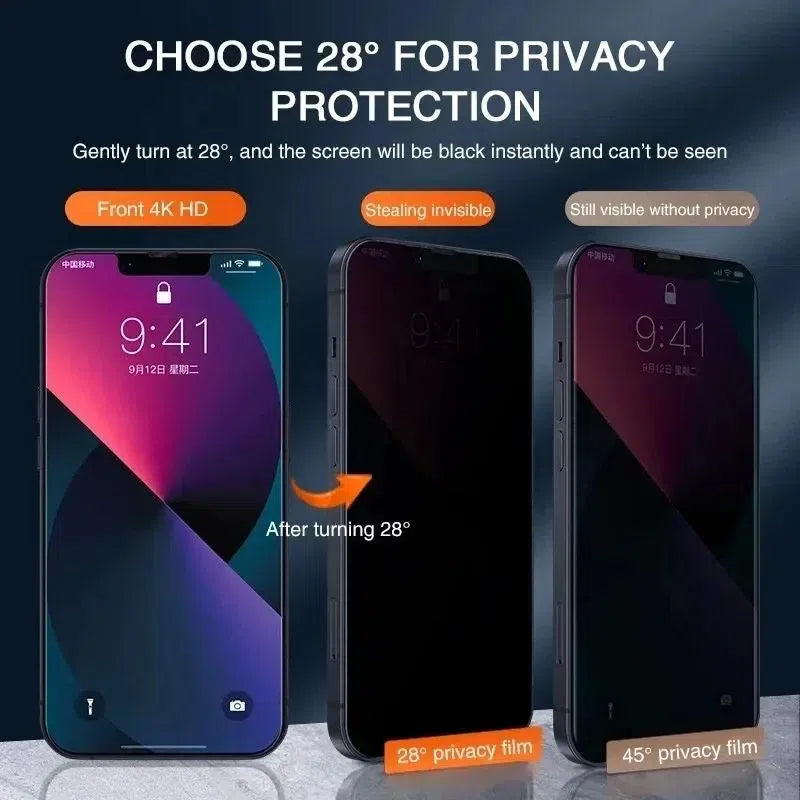 Transparent anti-spy tempered glass privacy screen protector for iPhone