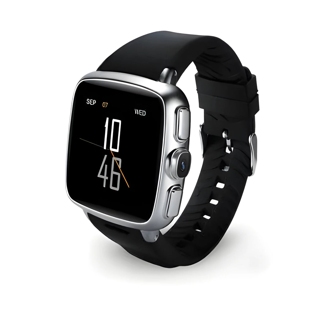 Black and white Z01 smart watch with 1.54-inch screen and integrated camera.