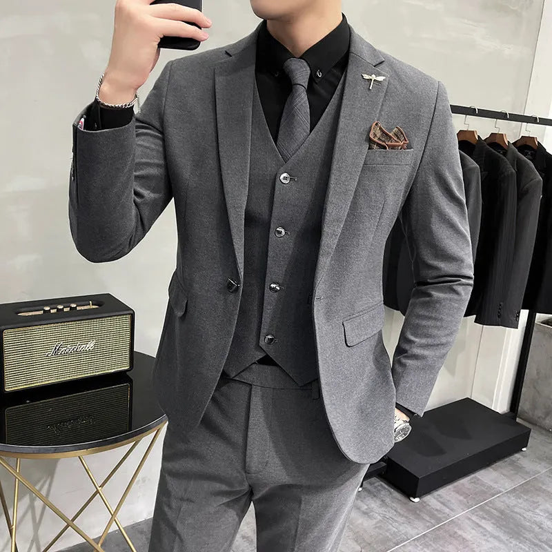 Men's 3-piece suit set in light business style, jacket, trousers and vest, available in multiple colours and extended sizes S to 7XL