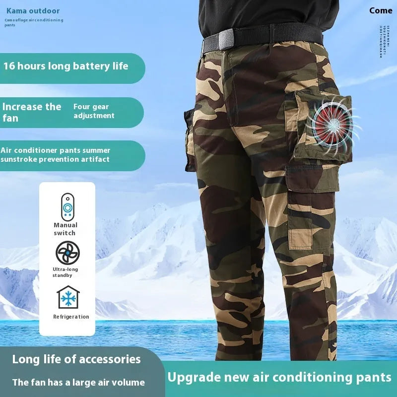Men's pure cotton welder's fan pants in Army Green with battery accessory