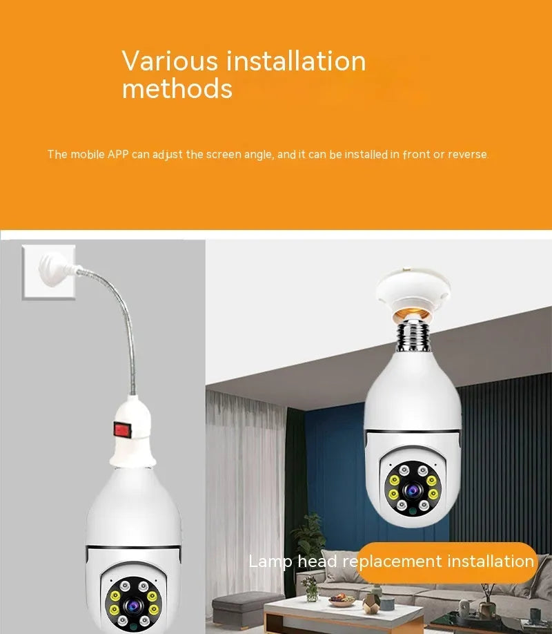 Wireless bulb security camera with full colour night vision and 1080p HD capture in plastic and metal housing