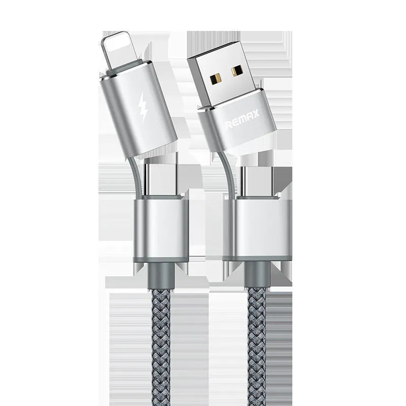 Braided data cable 1m USB one-for-four branch connector black silver