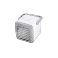 White mini mobile air conditioner fan, USB powered, 160 x 170 x 160mm, with water tank and ice curtain