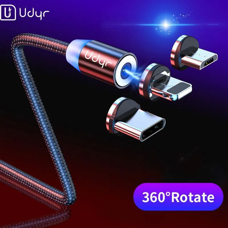 Magnetic USB charging cable with interchangeable Android, iPhone, and TYPE-C magnetic heads