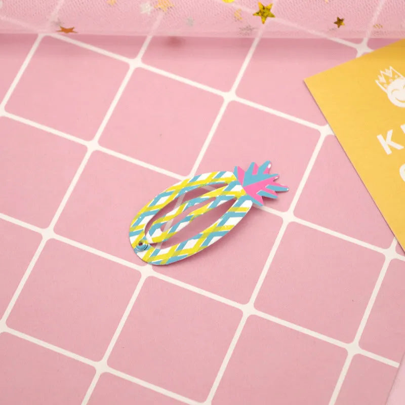 Children's metal hair barrette with colour printed watermelon and strawberry design