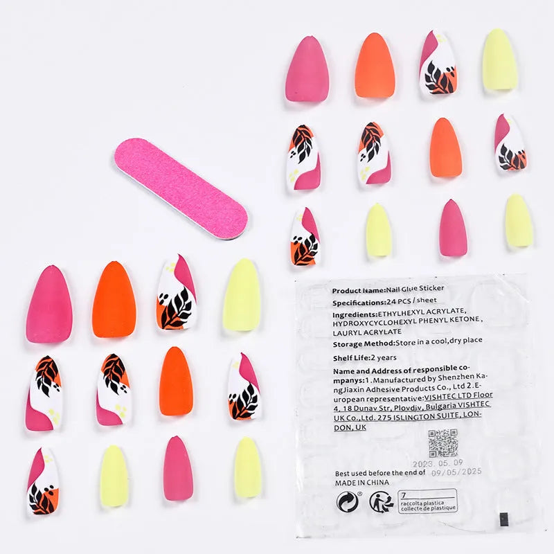 Wear Armour almond nail stickers showing four tulip pattern designs with frosted finish