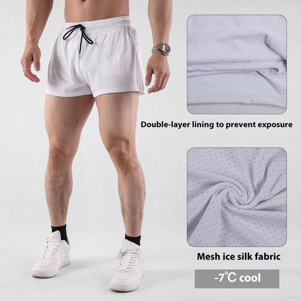 Men's black quick-drying nylon summer shorts with a mid waist and short length on a white background.