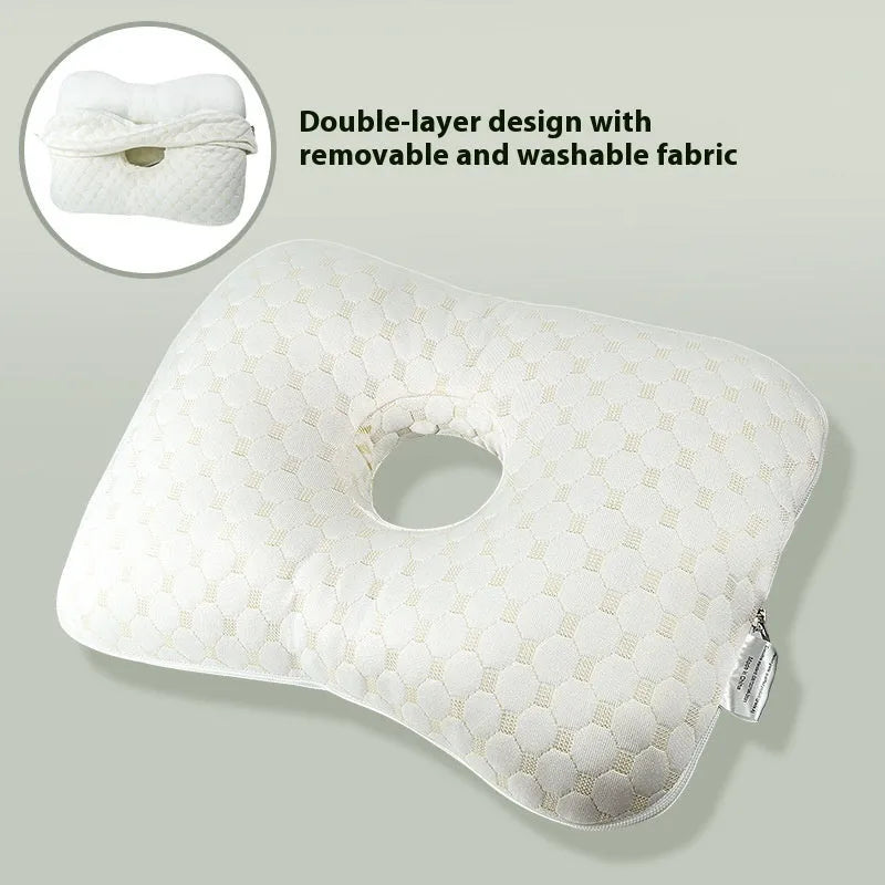 Single hole ear pillow for adults in grey, measuring 39 by 28 centimetres.