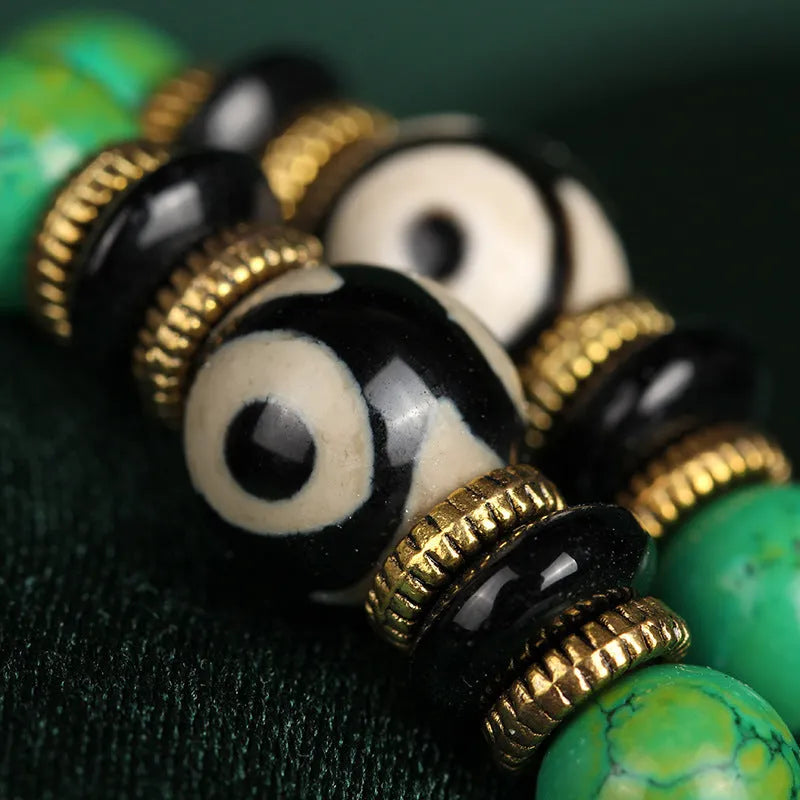 Natural turquoise bracelet with 108 polished 8mm beads in national style design