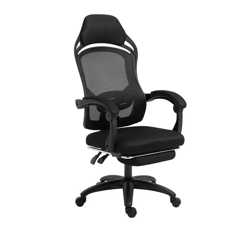 Black ergonomic computer gaming chair with adjustable height and reclining backrest