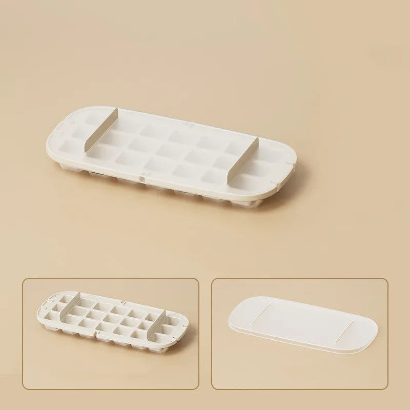 Food-grade high-capacity ice cube tray in blue with integrated storage for an ice shovel.