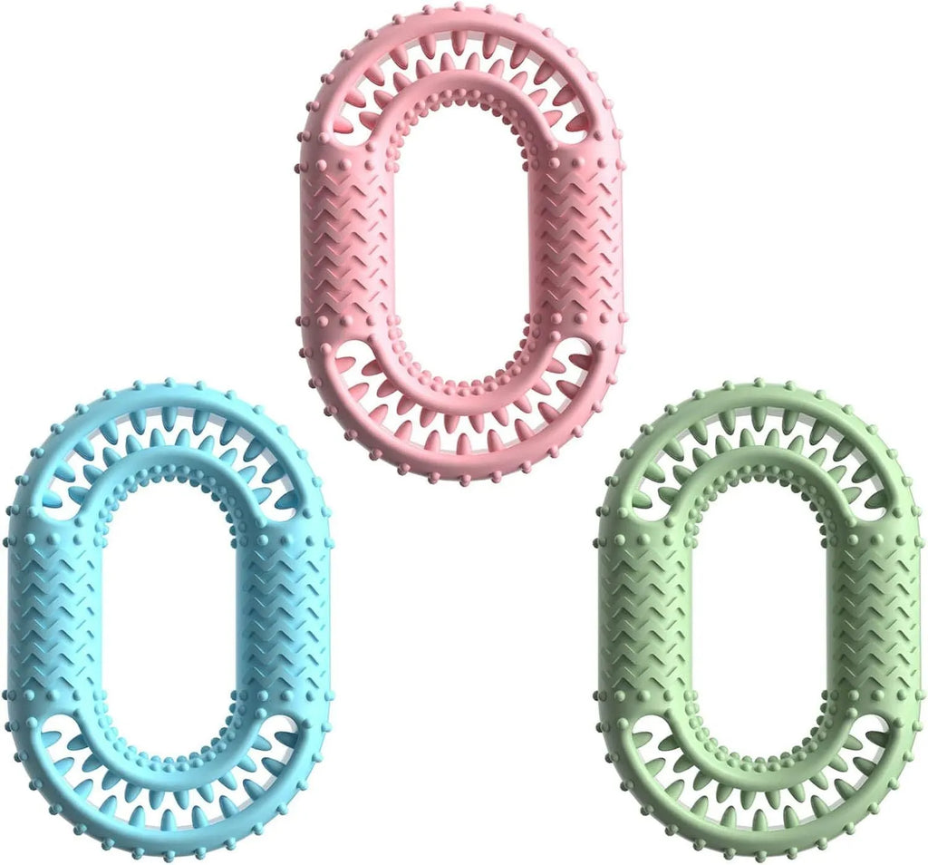 Blue resistant O-ring shaped dog chew toy for aggressive chewers on white background