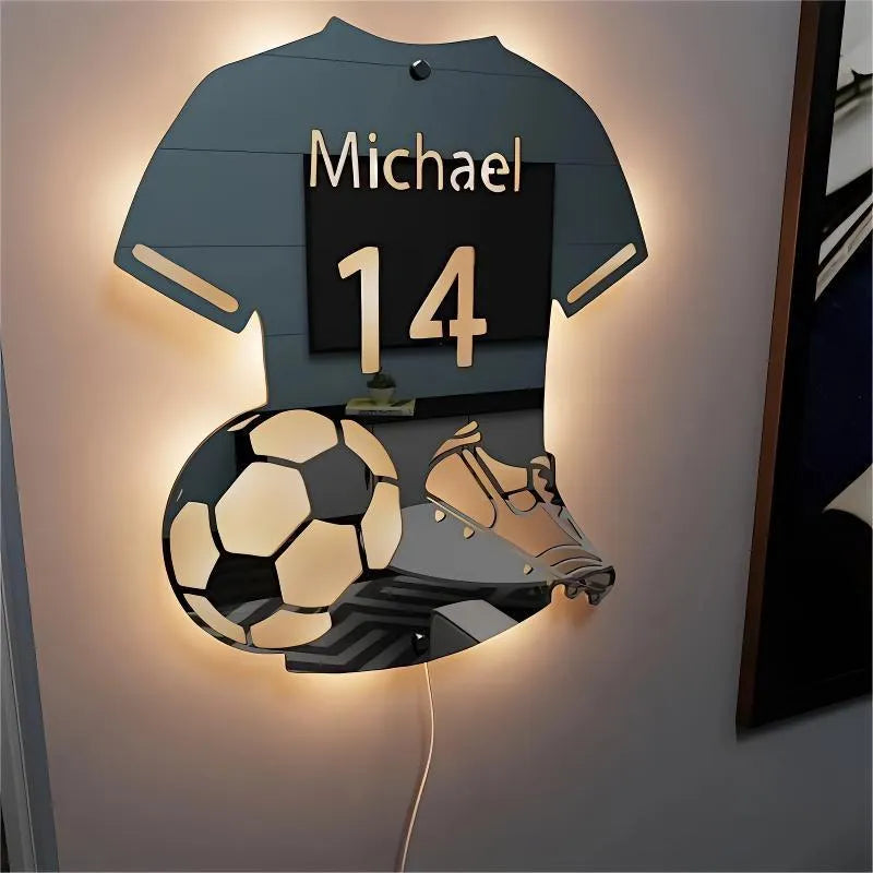 LED football jersey mirror light with 12 colours and remote control, acrylic wall night light in three sizes