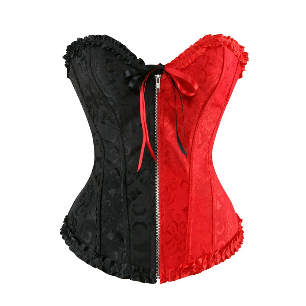 Women's front zip corset in spandex jacquard fabric for waist support and shaping