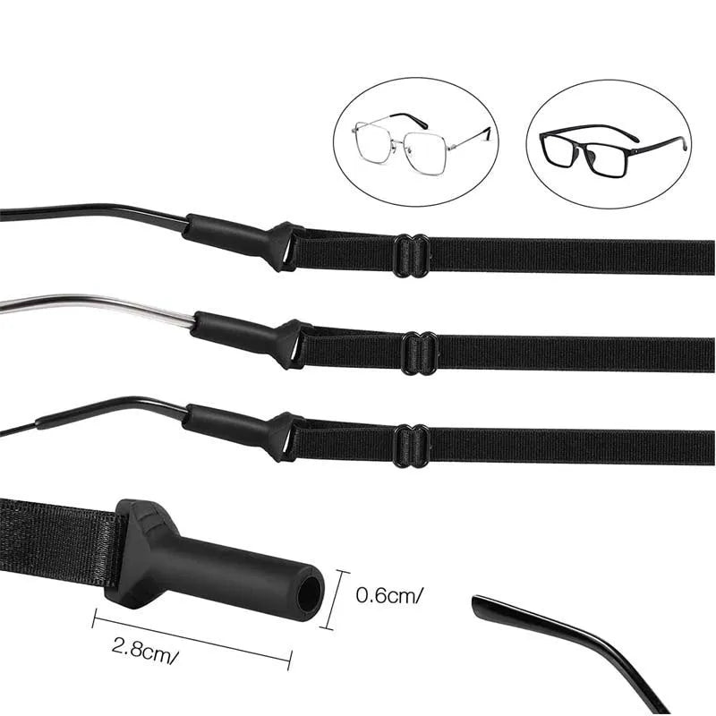 Black adjustable glasses anti-skid cord with silicone end fibre rope construction for adult and children's use