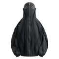 Men's black loose-fit retro cotton zip hooded coat with abstract pattern