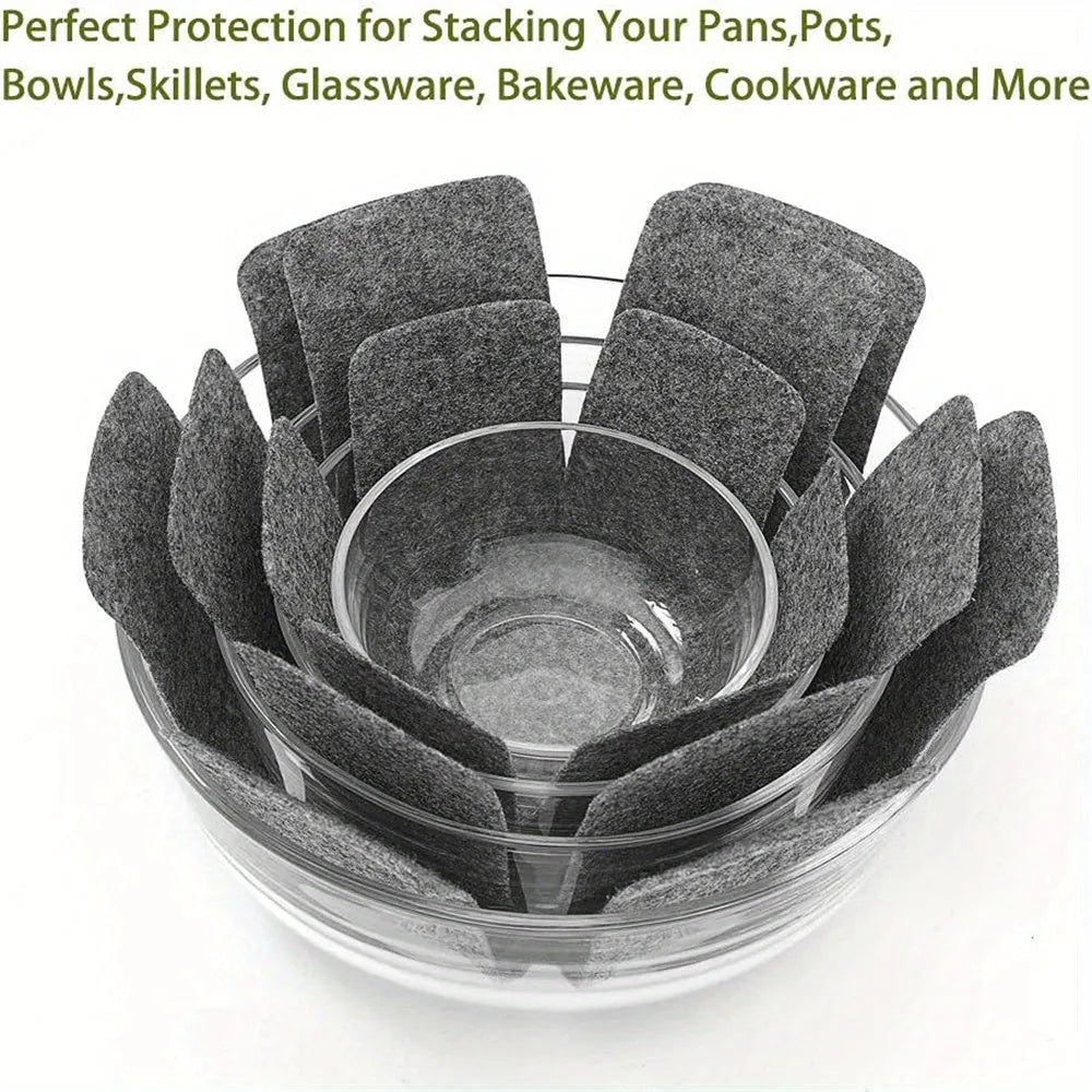 12 pack of PS pot protectors in 3 sizes for stacking pots, pans, bowls, glassware and bakeware