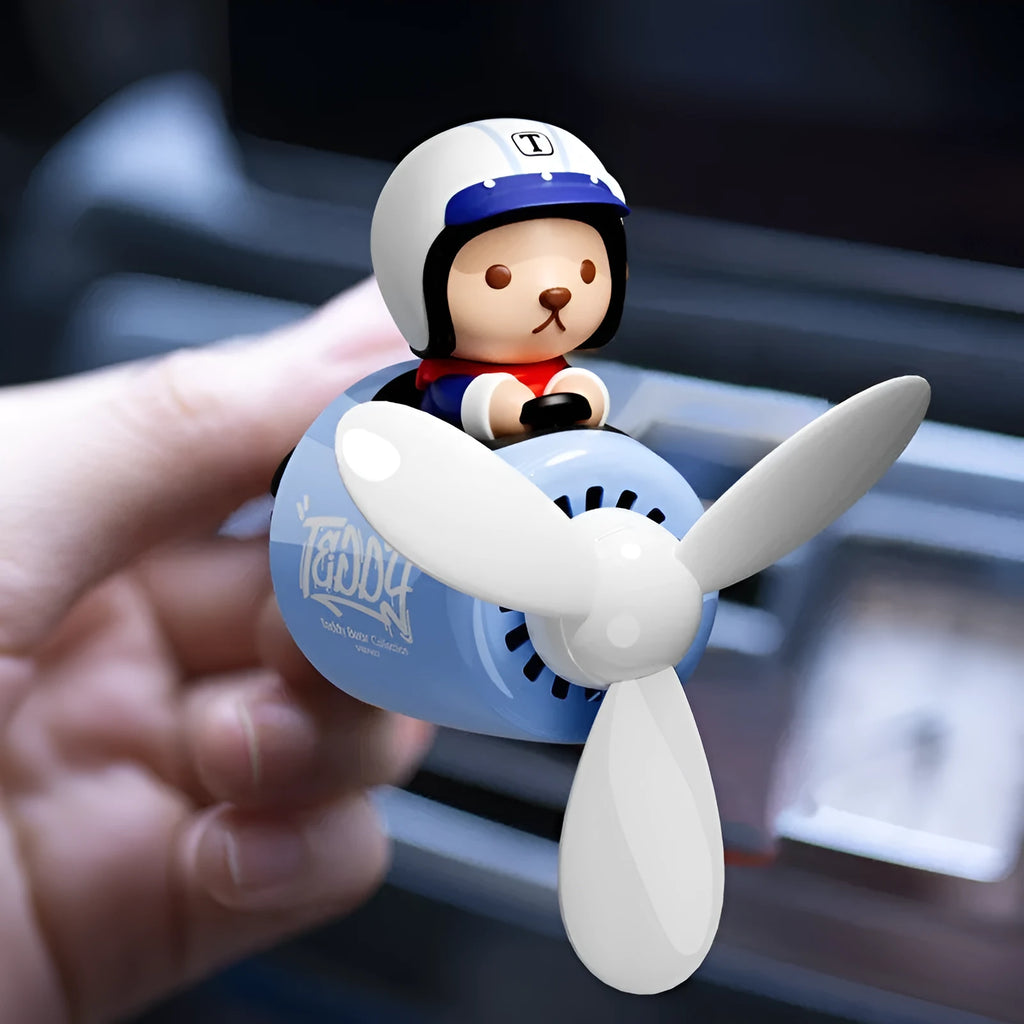 Teddy bear blue car aromatherapy vent clip ornament with plastic perfume holder