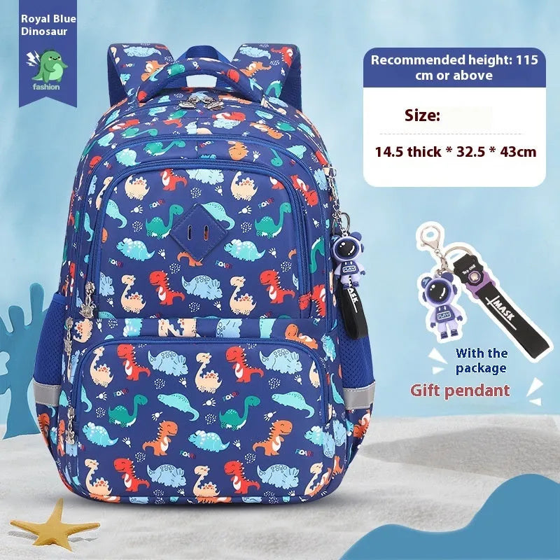 Children's waterproof school backpack in multiple colours including dinosaur and rainbow patterns