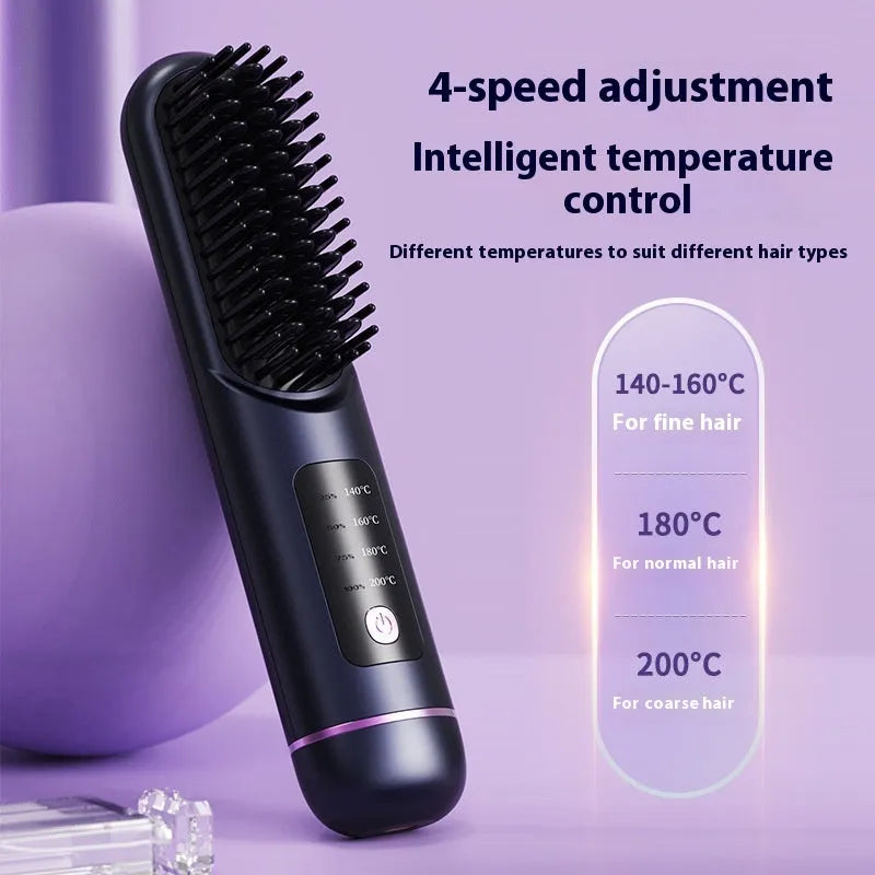 Portable negative ion hair straightening comb in blue, grey, or white.