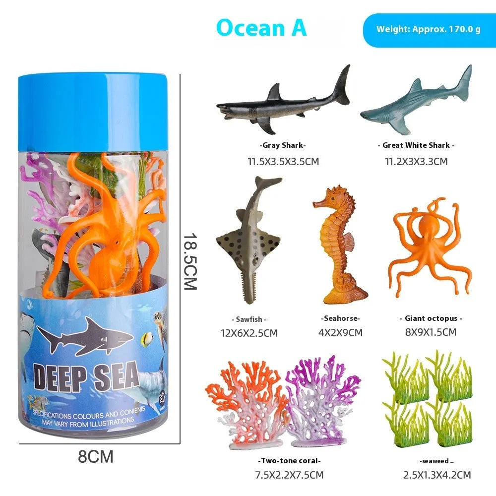 Children's plastic animal model toy set for ages 4-6 in a cylinder, with dinosaur, farm, marine, pet dog and wildlife options