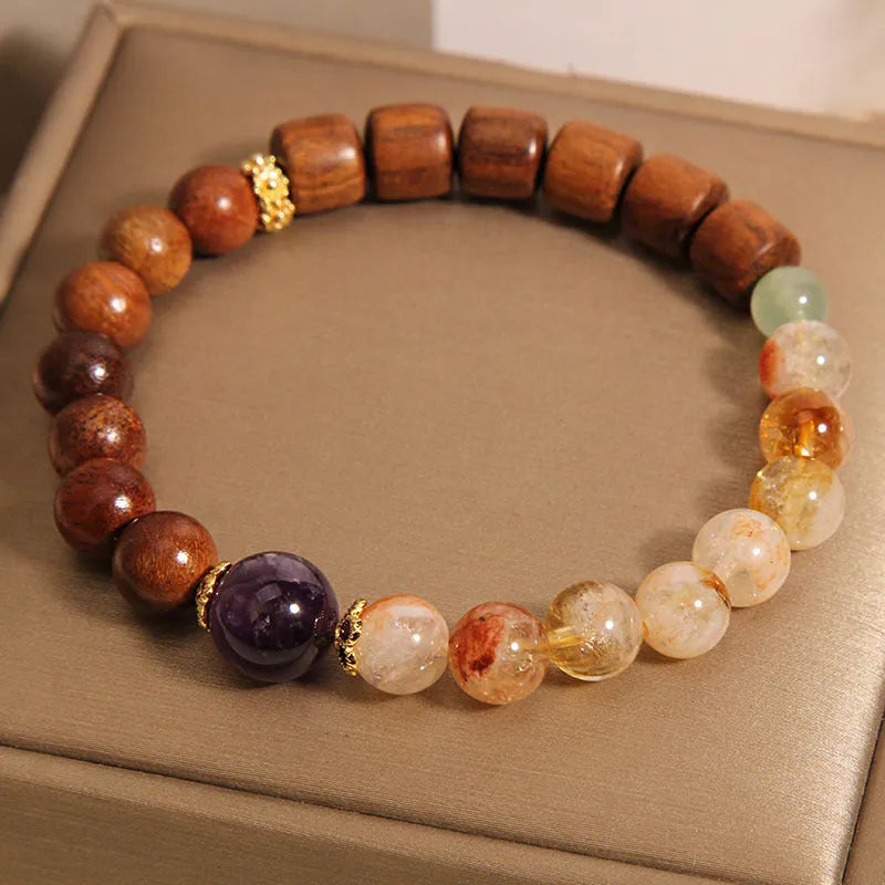 Yellow tower crystal and ebony amethyst women's bracelet with pearl rhinestone pastoral design
