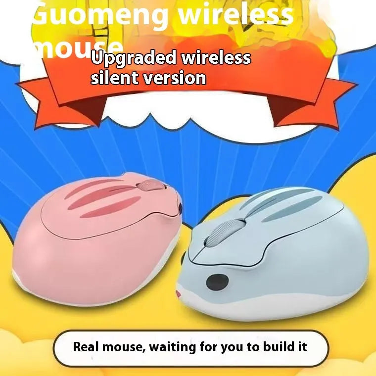 Hamster wireless Bluetooth mute mouse in grey, pink and yellow colour options showing compact design