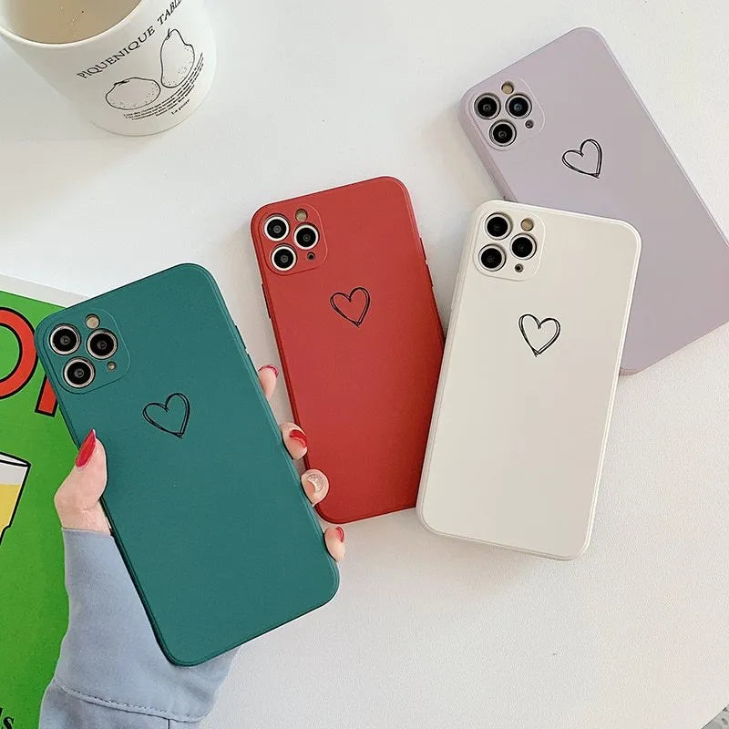 Silicone TPU phone case for Apple iPhone in solid colours black, green, pink, purple, red, white, grey, and light green.