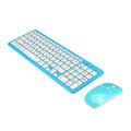 Wireless keyboard and mouse set in black, white, pink, or blue colours with 96-key layout and adjustable DPI mouse