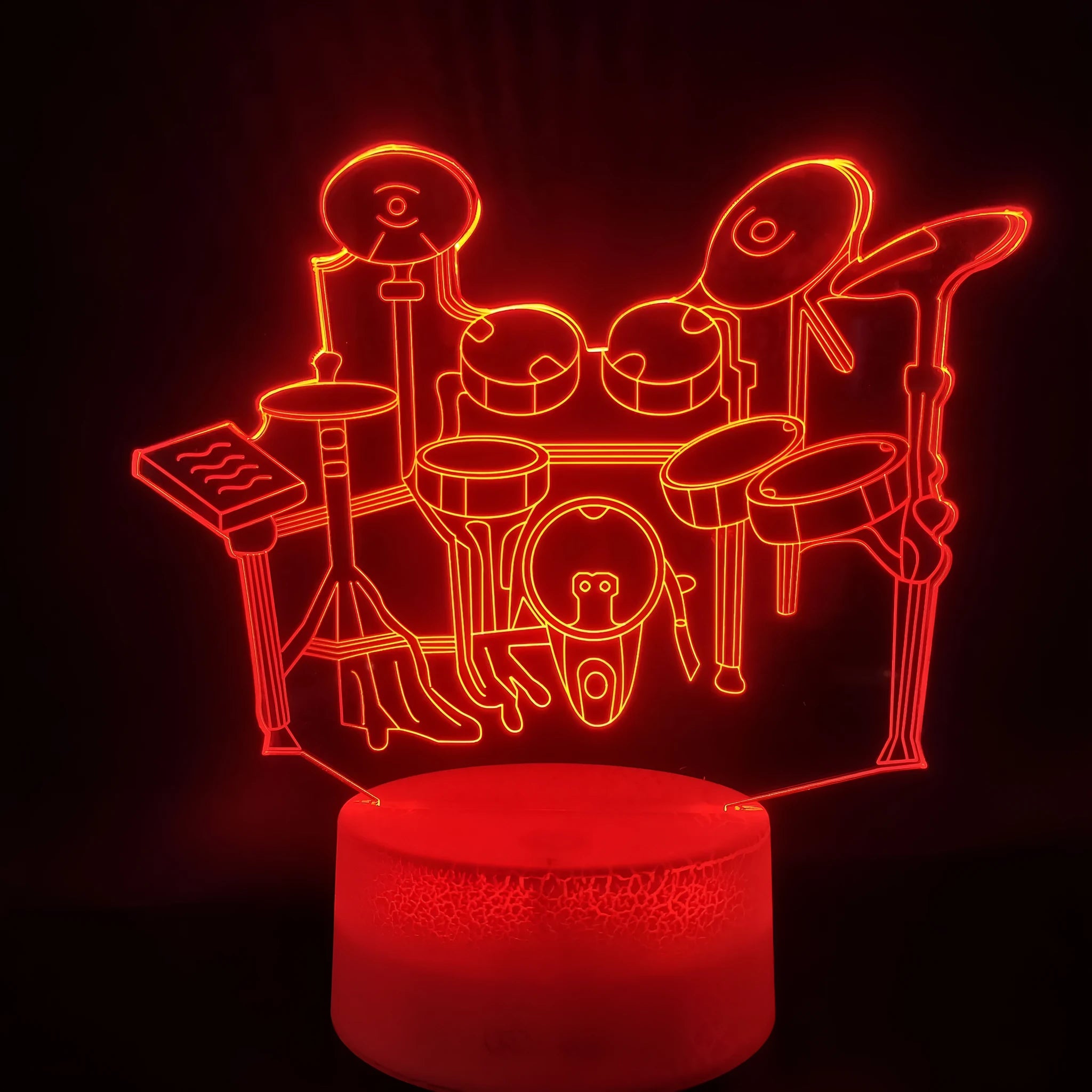 Drum kit shaped 3D LED night light with acrylic panel and ABS base in seven colour options