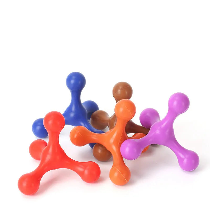 Blue silicone dog chew bone with three legs for small medium breed puppies