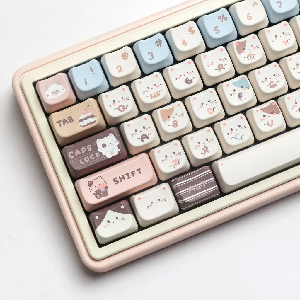 High Sea Salt Cat mechanical keyboard PBT key cap set with March past space bar design and 7u supplement kit