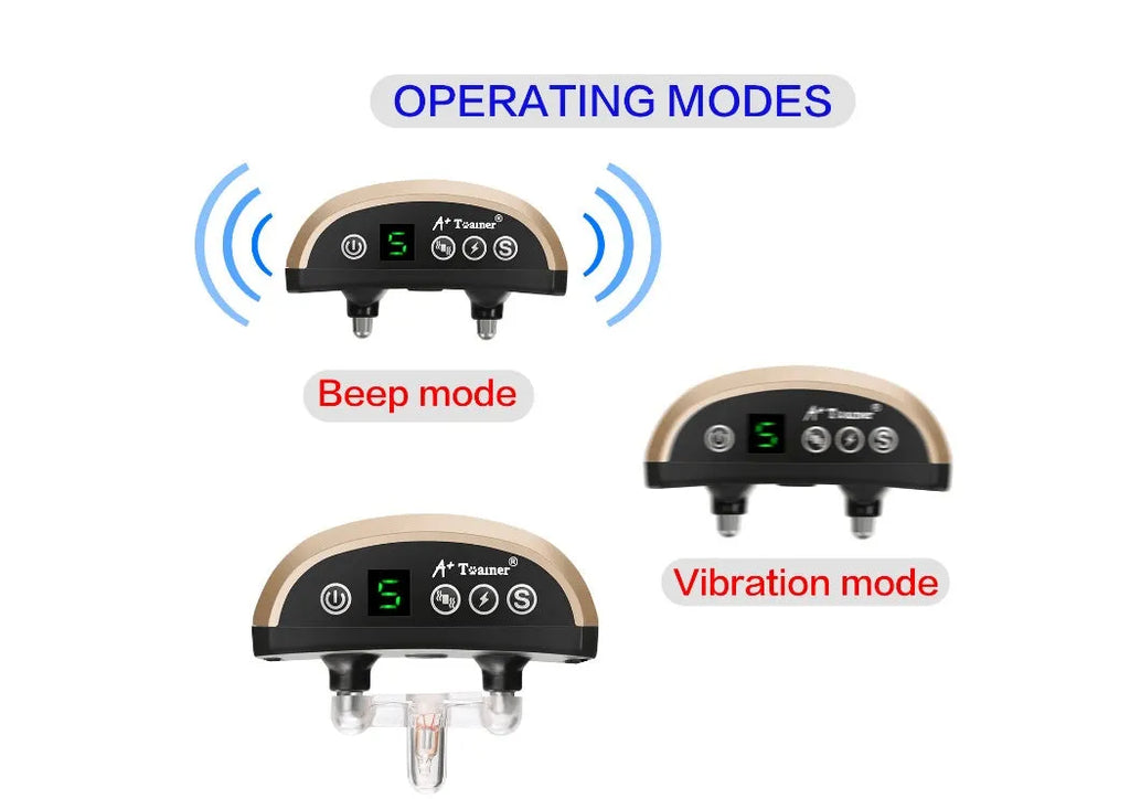 Black dog bark training collar with digital display, adjustable strap, and micro-USB charger.