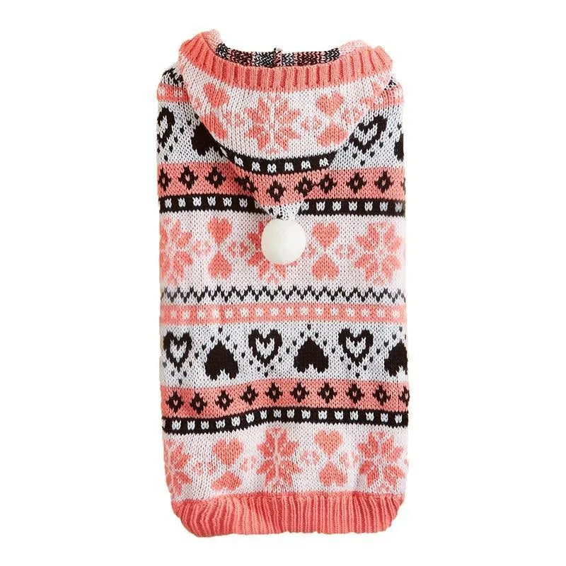 Striped camouflage knitted dog sweater with snowflake pattern in blue, grey or pink