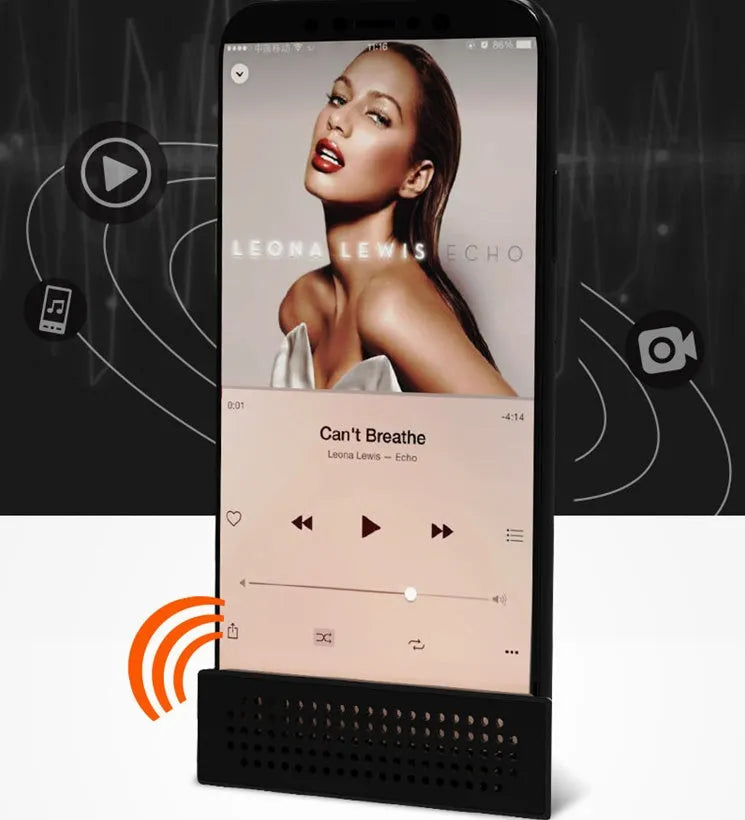 ABS mobile phone amplifier bracket for Apple iPhone in black, blue, pink or white colours