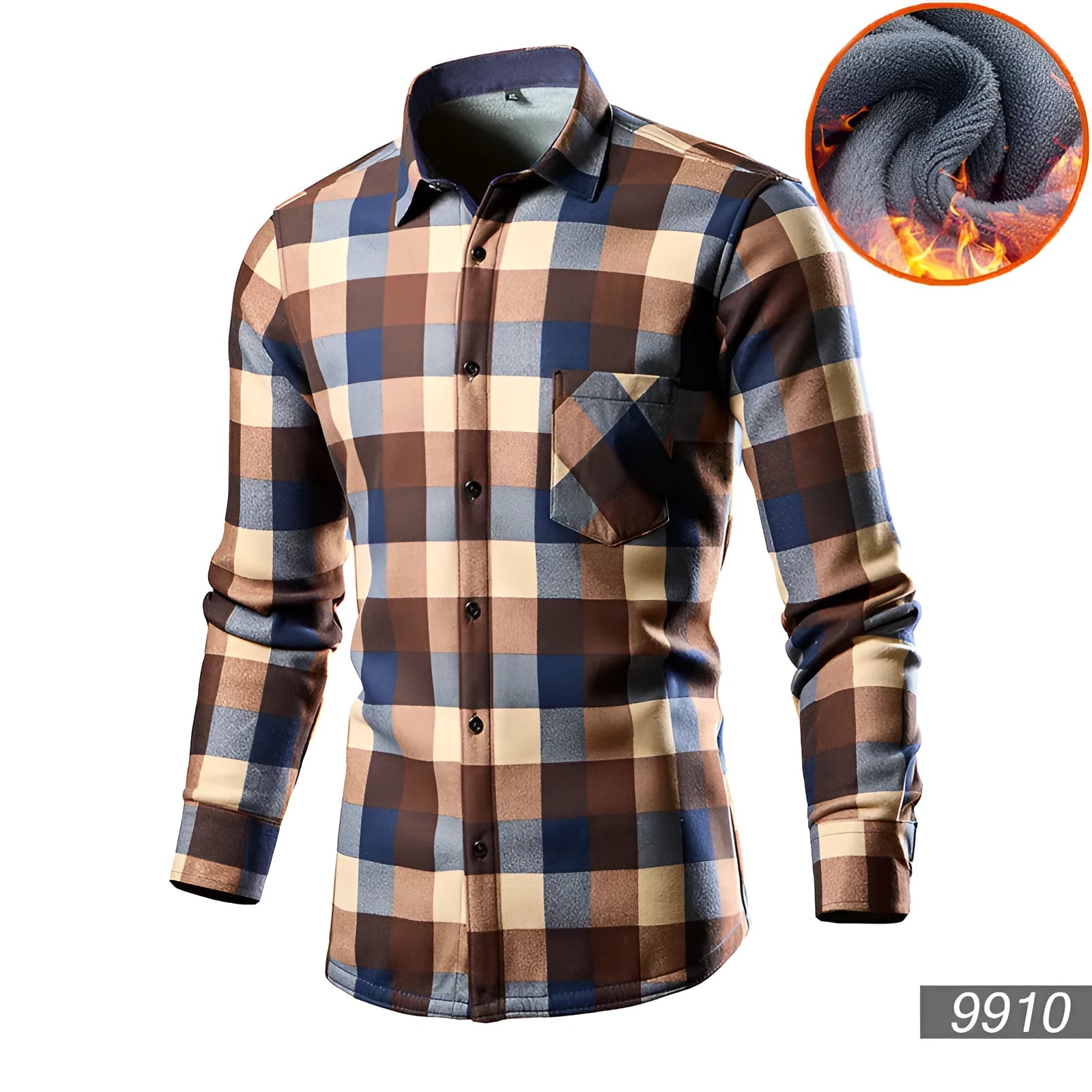 Men's long sleeve fleece-lined cotton blend cardigan shirt in a solid colour.