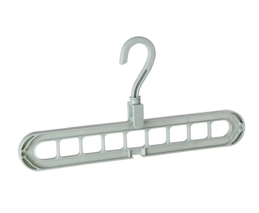 Plastic clothes hanger organiser with rotating hook in various colour options on white background