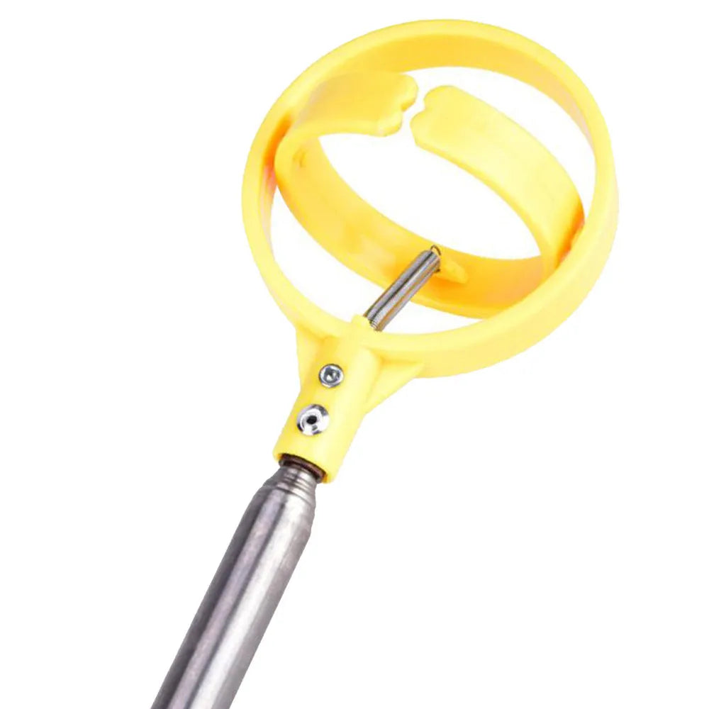 Retractable stainless steel golf ball picker with 8 sections extended to 2 metres, yellow handle