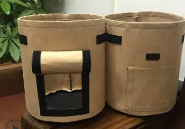 Non-woven breathable potato plant growth bag with side window and double handles in black colour
