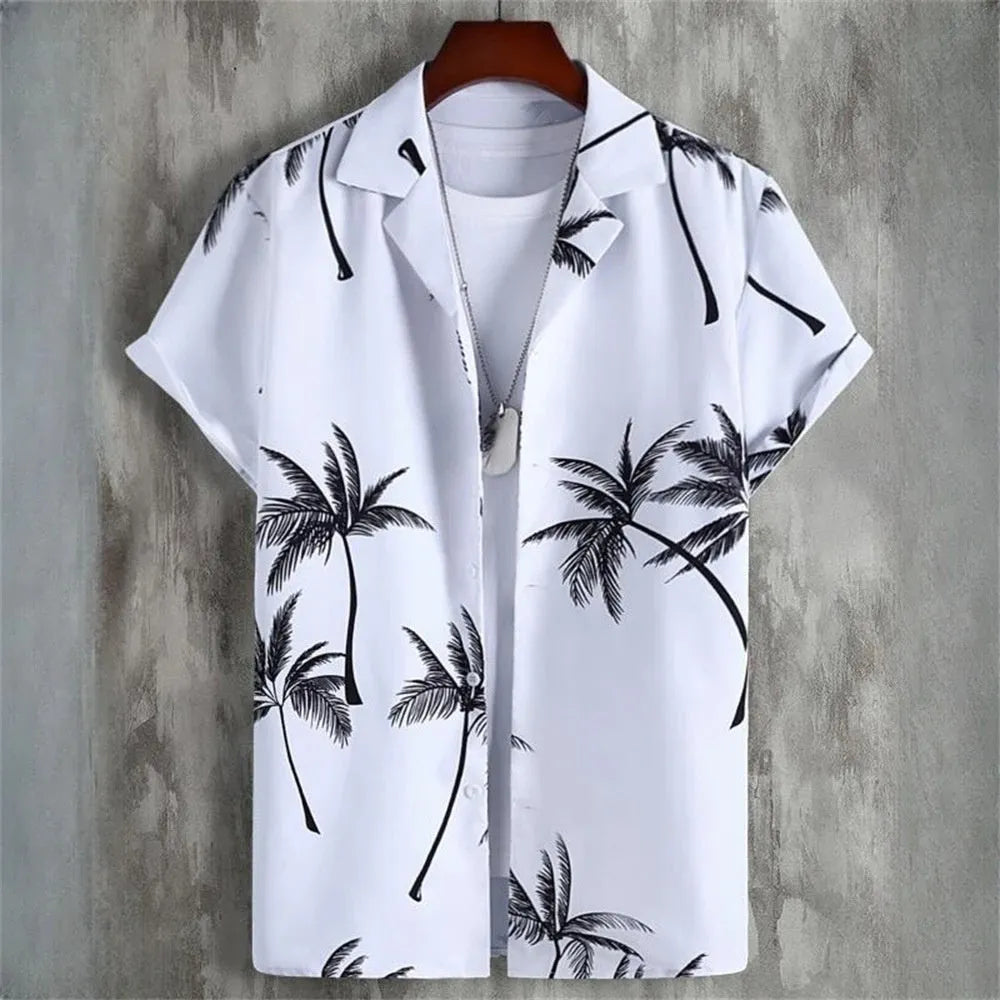 Men's camouflage pattern shirt with 3D digital printing and short sleeve loose cardigan fit