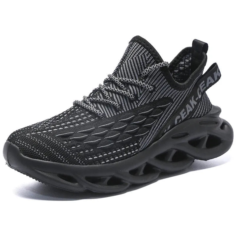 Blade mesh sports and leisure running shoes in solid colour, low-top with round toe and lace-up fastening