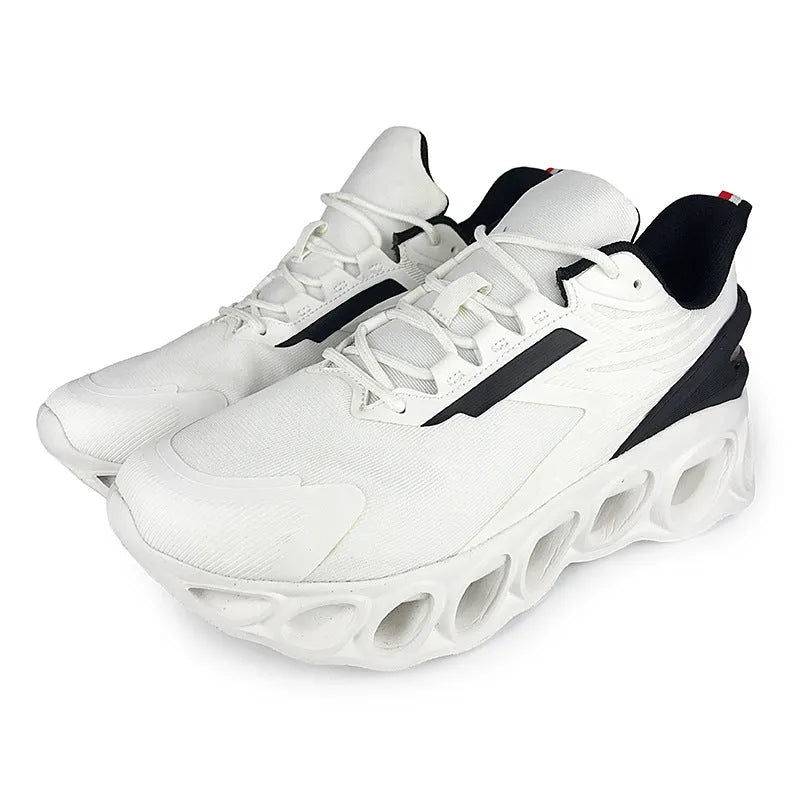 Men's low-top casual sports shoe in black with mesh upper, round toe, and lace-up front.