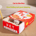Rectangular fully enclosed cloth pet bed for cats, available in red and blue, sizes L and M