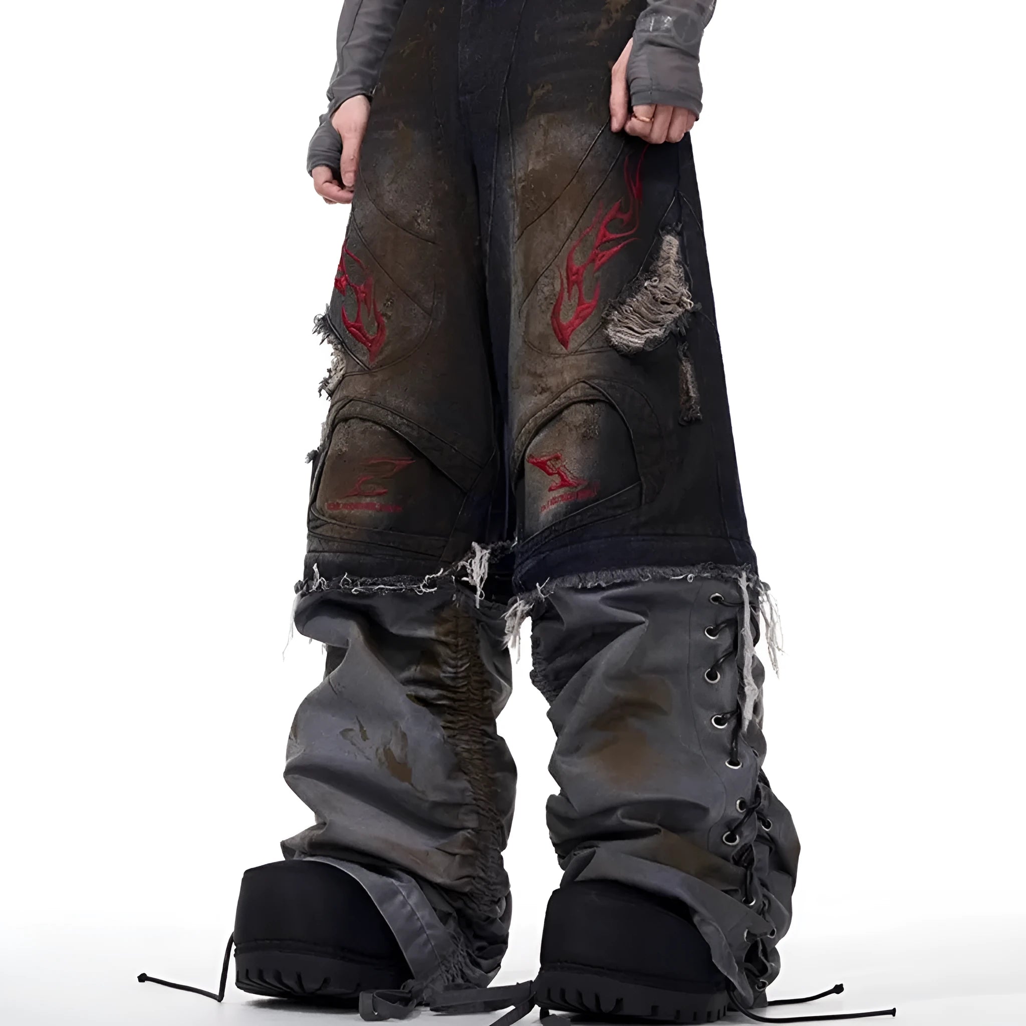 Men's retro jeans with detachable legs in wide-leg loose fit and mid-high waist