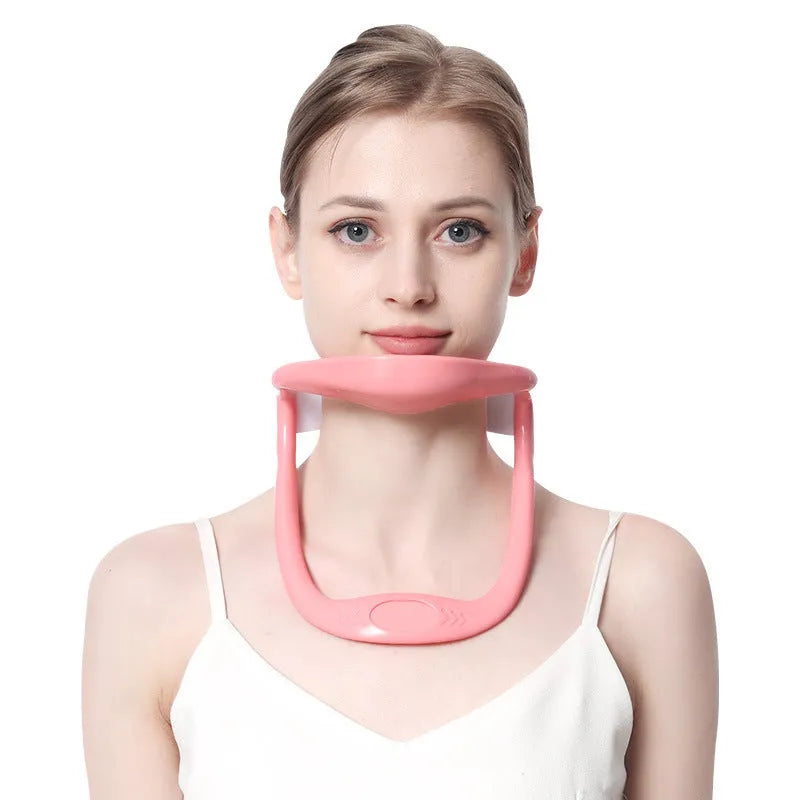 White PP plastic neck brace for cervical spine support shown on a grey background.