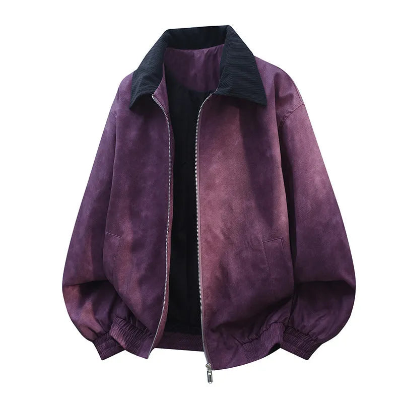 Men's casual jacket with stitching lapel detail in black, shown with straight hem and side seam pockets.