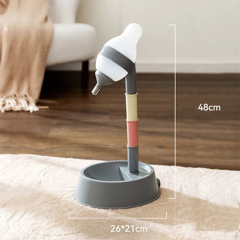 Green pet standing water dispenser with detachable pole and bowl on a stable base.