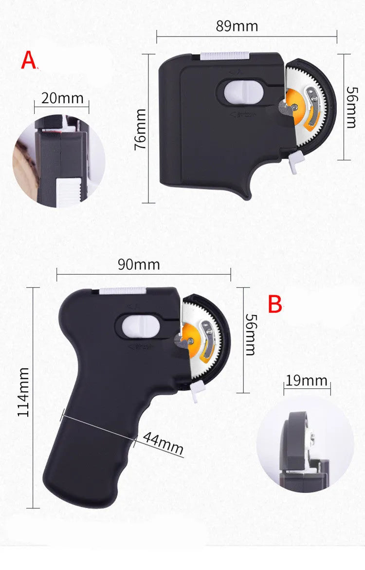Fully automatic hook tie device in ABS plastic, shown in Black, Tan and White, with Long and Short size options for fishing hook tying.