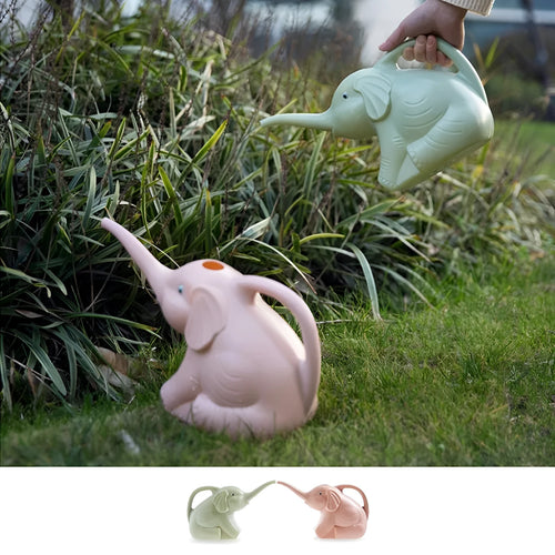 Baby elephant shaped watering can with long nozzle in pink colour for gentle garden watering