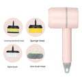 Electric cleaning brush with three interchangeable brush heads, pink, cordless and USB rechargeable